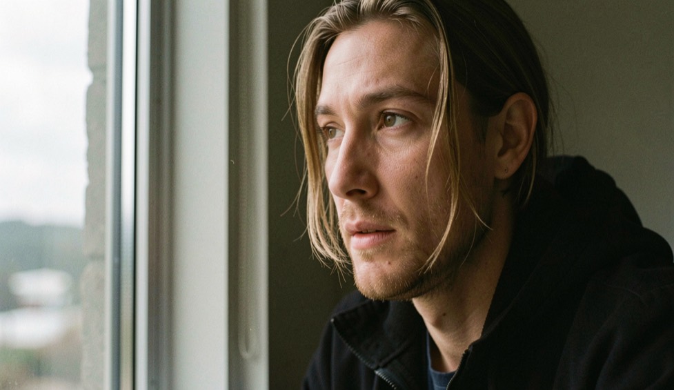 A person seated near a tall north-facing window with gentle light falling across one side of the face